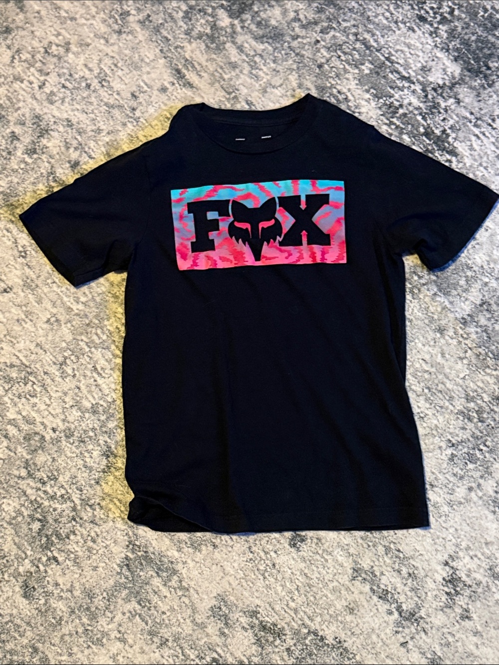 Fox Black Tee with Pink and Teal Logo